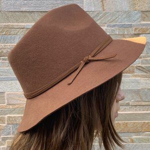 BROWN 100% WOOL FEDORA HAT - ADJUSTABLE SIZE